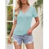 MEROKEETY Women’s 2026 Summer Short Sleeve Tops Casual V Neck T Shirts Ribbed Knit Henley Button Basic Blouse(Lightblue)