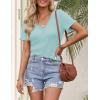 MEROKEETY Women’s 2026 Summer Short Sleeve Tops Casual V Neck T Shirts Ribbed Knit Henley Button Basic Blouse(Lightblue)