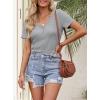 MEROKEETY Women’s 2026 Summer Short Sleeve Tops Casual V Neck T Shirts Ribbed Knit Henley Button Basic Blouse(Lightgrey)