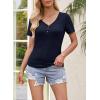MEROKEETY Women’s 2026 Summer Short Sleeve Tops Casual V Neck T Shirts Ribbed Knit Henley Button Basic Blouse(Navy)