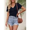 MEROKEETY Women’s 2026 Summer Short Sleeve Tops Casual V Neck T Shirts Ribbed Knit Henley Button Basic Blouse(Navy)