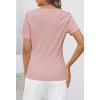 MEROKEETY Women’s 2026 Summer Short Sleeve Tops Casual V Neck T Shirts Ribbed Knit Henley Button Basic Blouse(Pink)