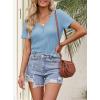 MEROKEETY Women’s 2026 Summer Short Sleeve Tops Casual V Neck T Shirts Ribbed Knit Henley Button Basic Blouse(Skyblue)
