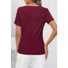 MEROKEETY Women’s 2026 Summer Short Sleeve Tops Casual V Neck T Shirts Ribbed Knit Henley Button Basic Blouse(Wine)