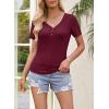 MEROKEETY Women’s 2026 Summer Short Sleeve Tops Casual V Neck T Shirts Ribbed Knit Henley Button Basic Blouse(Wine)