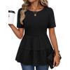 MEROKEETY Women’s 2026 Summer Spring Tunic Babydoll Tops Short Sleeve Waffle Knit Shirts Casual Loose Peplum Blouses(Black)