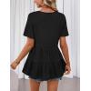 MEROKEETY Women’s 2026 Summer Spring Tunic Babydoll Tops Short Sleeve Waffle Knit Shirts Casual Loose Peplum Blouses(Black)