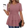 MEROKEETY Women’s 2026 Summer Spring Tunic Babydoll Tops Short Sleeve Waffle Knit Shirts Casual Loose Peplum Blouses(Darkpink)