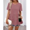 MEROKEETY Women’s 2026 Summer Spring Tunic Babydoll Tops Short Sleeve Waffle Knit Shirts Casual Loose Peplum Blouses(Darkpink)