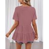 MEROKEETY Women’s 2026 Summer Spring Tunic Babydoll Tops Short Sleeve Waffle Knit Shirts Casual Loose Peplum Blouses(Darkpink)