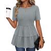MEROKEETY Women’s 2026 Summer Spring Tunic Babydoll Tops Short Sleeve Waffle Knit Shirts Casual Loose Peplum Blouses(Grey)