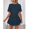 MEROKEETY Women’s 2026 Summer Spring Tunic Babydoll Tops Short Sleeve Waffle Knit Shirts Casual Loose Peplum Blouses(Navy)