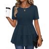 MEROKEETY Women’s 2026 Summer Spring Tunic Babydoll Tops Short Sleeve Waffle Knit Shirts Casual Loose Peplum Blouses(Navy)