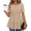 MEROKEETY Women’s 2026 Summer Spring Tunic Babydoll Tops Short Sleeve Waffle Knit Shirts Casual Loose Peplum Blouses(Oatmeal)