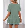 MEROKEETY Women’s 2026 Summer Spring Tunic Babydoll Tops Short Sleeve Waffle Knit Shirts Casual Loose Peplum Blouses(Olive)