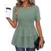MEROKEETY Women’s 2026 Summer Spring Tunic Babydoll Tops Short Sleeve Waffle Knit Shirts Casual Loose Peplum Blouses(Olive)