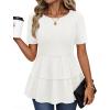 MEROKEETY Women’s 2026 Summer Spring Tunic Babydoll Tops Short Sleeve Waffle Knit Shirts Casual Loose Peplum Blouses(White)