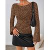 MEROKEETY Women’s Bell Long Sleeve Shirts 2025 Fall Floral Going Out Tops Slim Fit Y2k Clothes Outifts(Brown)