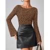 MEROKEETY Women’s Bell Long Sleeve Shirts 2025 Fall Floral Going Out Tops Slim Fit Y2k Clothes Outifts(Brown)