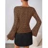 MEROKEETY Women’s Bell Long Sleeve Shirts 2025 Fall Floral Going Out Tops Slim Fit Y2k Clothes Outifts(Brown)