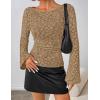 MEROKEETY Women’s Bell Long Sleeve Shirts 2025 Fall Floral Going Out Tops Slim Fit Y2k Clothes Outifts(Darkkhaki)