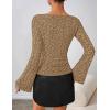 MEROKEETY Women’s Bell Long Sleeve Shirts 2025 Fall Floral Going Out Tops Slim Fit Y2k Clothes Outifts(Darkkhaki)