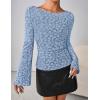 MEROKEETY Women’s Bell Long Sleeve Shirts 2025 Fall Floral Going Out Tops Slim Fit Y2k Clothes Outifts(Dustyblue)