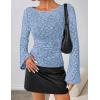MEROKEETY Women’s Bell Long Sleeve Shirts 2025 Fall Floral Going Out Tops Slim Fit Y2k Clothes Outifts(Dustyblue)