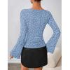 MEROKEETY Women’s Bell Long Sleeve Shirts 2025 Fall Floral Going Out Tops Slim Fit Y2k Clothes Outifts(Dustyblue)