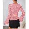 MEROKEETY Women’s Bell Long Sleeve Shirts 2025 Fall Floral Going Out Tops Slim Fit Y2k Clothes Outifts(Dustypink)