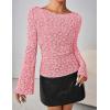 MEROKEETY Women’s Bell Long Sleeve Shirts 2025 Fall Floral Going Out Tops Slim Fit Y2k Clothes Outifts(Dustypink)