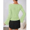 MEROKEETY Women’s Bell Long Sleeve Shirts 2025 Fall Floral Going Out Tops Slim Fit Y2k Clothes Outifts(Green)