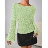 MEROKEETY Women’s Bell Long Sleeve Shirts 2025 Fall Floral Going Out Tops Slim Fit Y2k Clothes Outifts(Green)