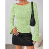 MEROKEETY Women’s Bell Long Sleeve Shirts 2025 Fall Floral Going Out Tops Slim Fit Y2k Clothes Outifts(Green)