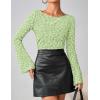 MEROKEETY Women’s Bell Long Sleeve Shirts 2025 Fall Floral Going Out Tops Slim Fit Y2k Clothes Outifts(Green)