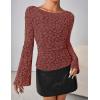 MEROKEETY Women’s Bell Long Sleeve Shirts 2025 Fall Floral Going Out Tops Slim Fit Y2k Clothes Outifts(Maroon)
