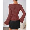 MEROKEETY Women’s Bell Long Sleeve Shirts 2025 Fall Floral Going Out Tops Slim Fit Y2k Clothes Outifts(Maroon)