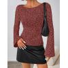 MEROKEETY Women’s Bell Long Sleeve Shirts 2025 Fall Floral Going Out Tops Slim Fit Y2k Clothes Outifts(Maroon)