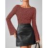 MEROKEETY Women’s Bell Long Sleeve Shirts 2025 Fall Floral Going Out Tops Slim Fit Y2k Clothes Outifts(Maroon)