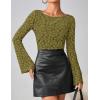 MEROKEETY Women’s Bell Long Sleeve Shirts 2025 Fall Floral Going Out Tops Slim Fit Y2k Clothes Outifts(Olive)