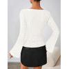 MEROKEETY Women’s Bell Long Sleeve Shirts 2025 Fall Floral Going Out Tops Slim Fit Y2k Clothes Outifts(White)