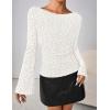 MEROKEETY Women’s Bell Long Sleeve Shirts 2025 Fall Floral Going Out Tops Slim Fit Y2k Clothes Outifts(White)