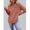 MEROKEETY Women’s Casual Long Sleeve Sweaters 2025 Loose Crew Neck Fall Winter Knit Pullover Sweater Tops(Tealrose)