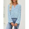 MEROKEETY Women’s Eyelet Long Sleeve Shirts Tops Dressy Casual Fall Trendy Flower Lace Boho Crochet Blouses(Blue)