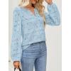 MEROKEETY Women’s Eyelet Long Sleeve Shirts Tops Dressy Casual Fall Trendy Flower Lace Boho Crochet Blouses(Blue)