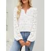 MEROKEETY Women’s Eyelet Long Sleeve Shirts Tops Dressy Casual Fall Trendy Flower Lace Boho Crochet Blouses(White)