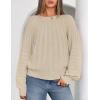 MEROKEETY Women’s Fall Cable Knit Sweater 2025 Fashion Warm Crew Neck Lantern Sleeve Chunky Winter Pullover Tops(Apricot)