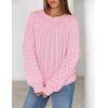 MEROKEETY Women’s Fall Cable Knit Sweater 2025 Fashion Warm Crew Neck Lantern Sleeve Chunky Winter Pullover Tops(Pink)