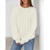 MEROKEETY Women’s Fall Cable Knit Sweater 2025 Fashion Warm Crew Neck Lantern Sleeve Chunky Winter Pullover Tops(White)