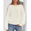 MEROKEETY Women’s Fall Cable Knit Sweater 2025 Fashion Warm Crew Neck Lantern Sleeve Chunky Winter Pullover Tops(White)